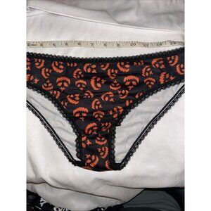 Morvia 1pc Black lace trim goth Skater Emo panties L Jack-o-lantern Black Orange